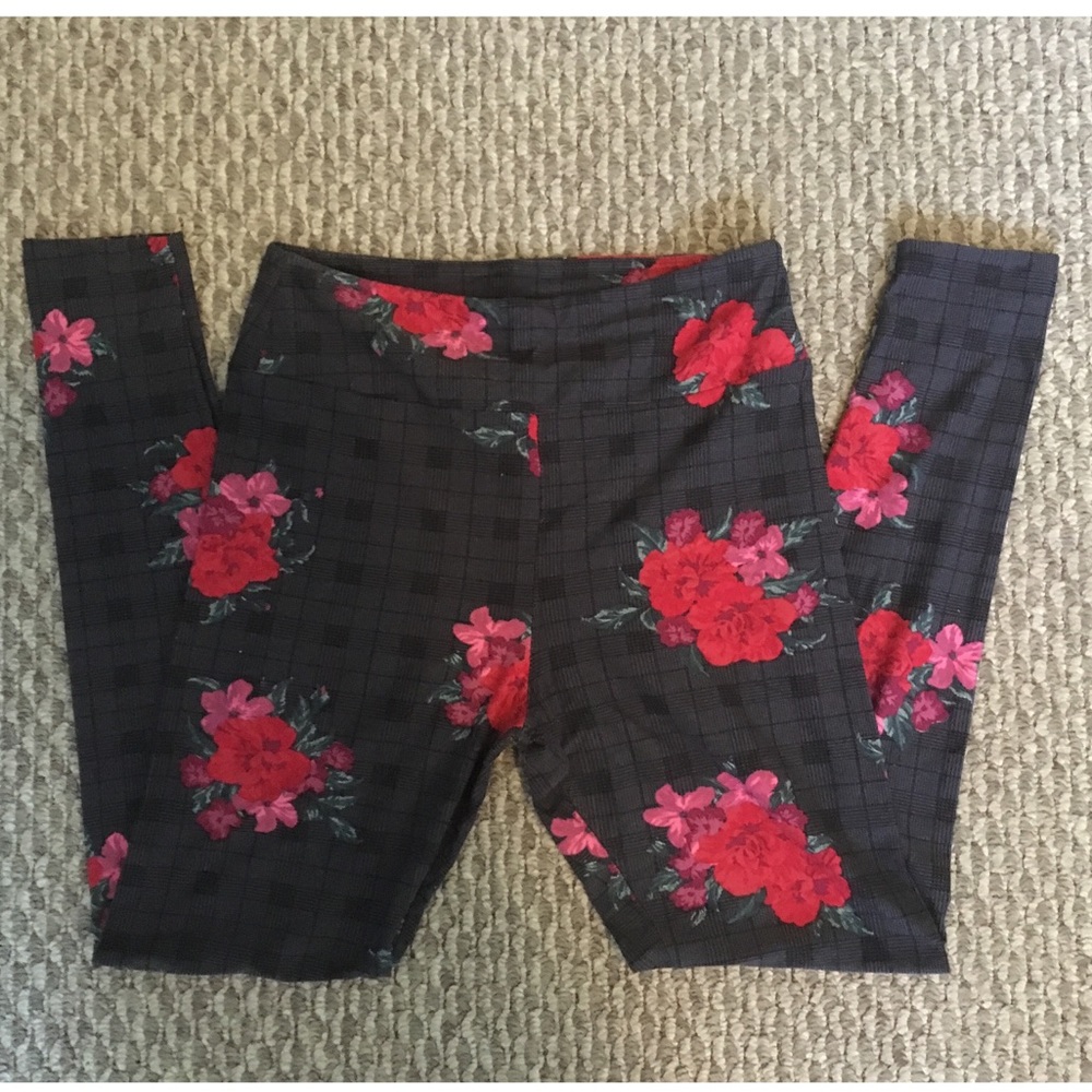 LuLaRoe OS Leggings Plaid Flowers